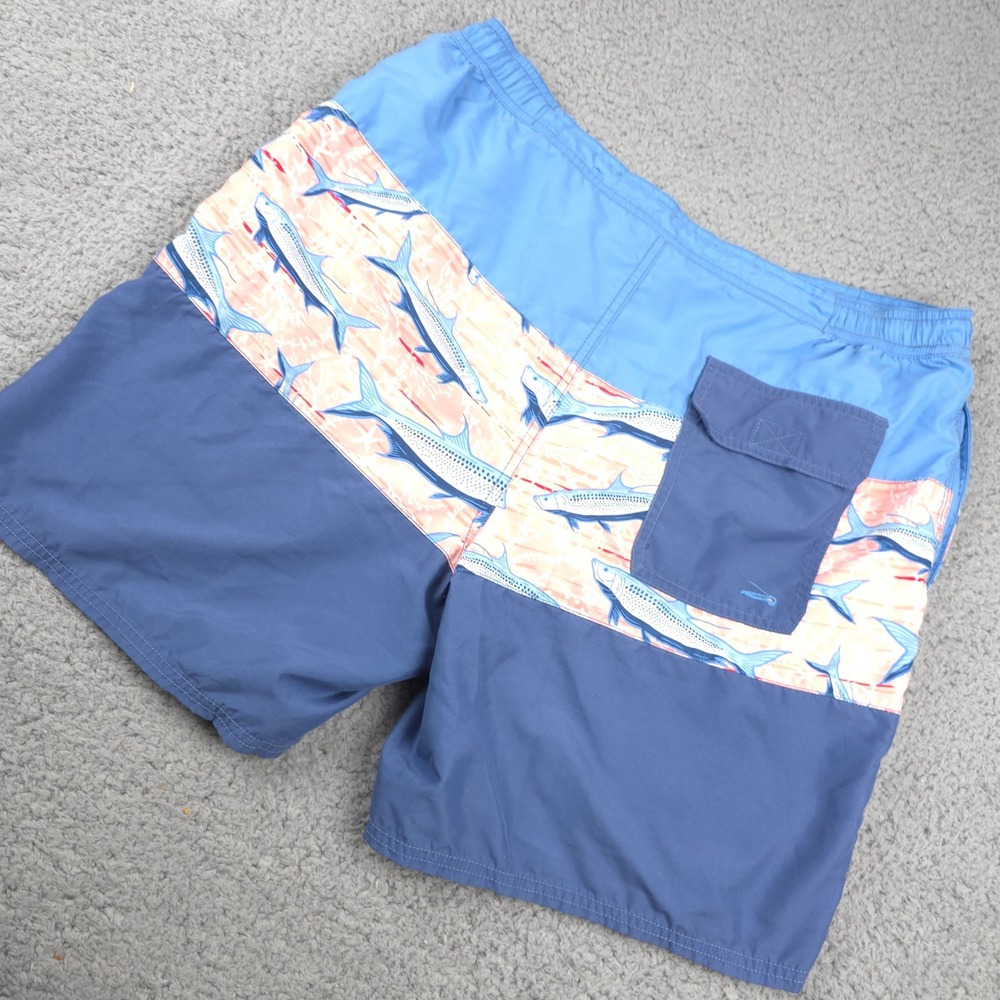 Vineyard Vines Swim Trunks Sharks Print Drawstring Pocket Blue Mens Size L - Picture 2 of 5